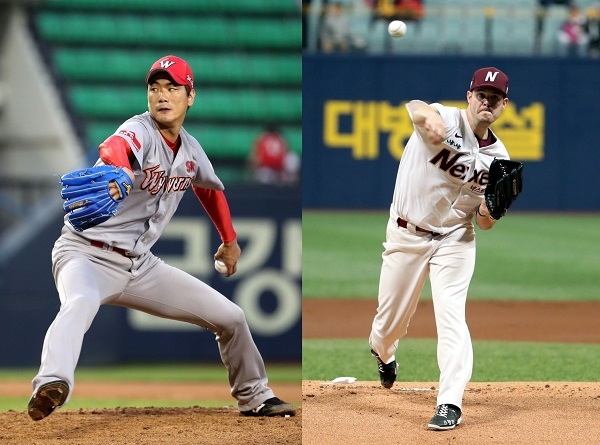 플레이오프 5차전 선발, SK 김광현(왼쪽)과 넥센 제이크 브리검 [뉴시스]