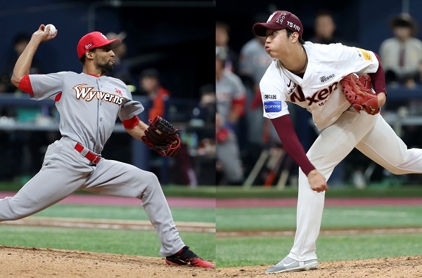 SK 와이번스 앙헬 산체스(사진 왼쪽)와 넥센 히어로즈 안우진 [뉴시스]