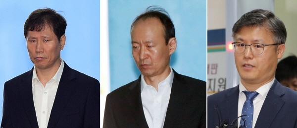 '국정원 특활비 수수 혐의'를 받고 있는 안봉근(왼쪽부터), 이재만, 정호성 전 청와대 비서관 [뉴시스]