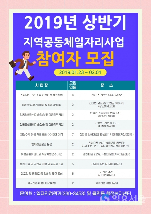 지역공동체일자리사업 참여자 모집 포스터 @ 김해시 제공
