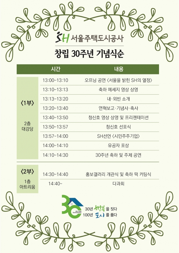 SH공사 30주년 기념식순. (사진= 서울시 제공)