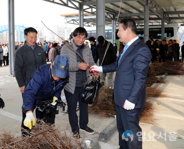 조근제 함안군수가 나무나눠주기 행사를 하고 있다 © 함안군 제공