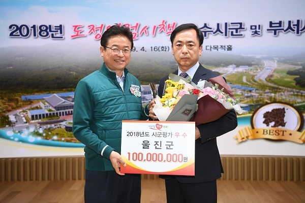 울진군이 16일 경북도 23개 시군 평가에서 복지·기업 분야 지표에 우수한 성적을 인정받아 우수 시군(군부 3위)으로 선정됐다.