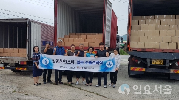 산초(초피) 일본 수출을 위한 선적식 © 밀양시 제공