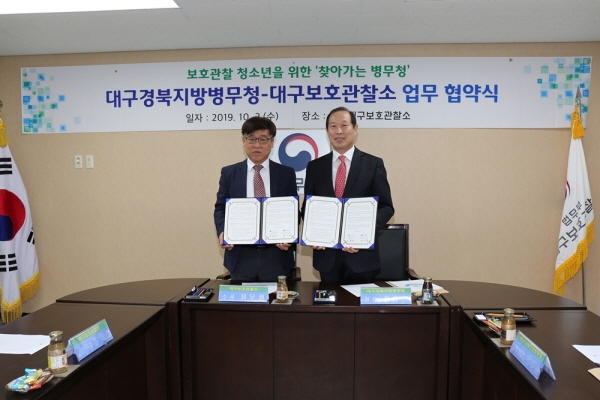 정창근 대구경북지방병무청장(오른쪽), 대구보호관찰소 최우철 소장(왼쪽). 사진제공=대구경북지방병무청