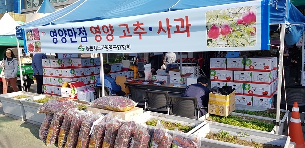 영양군 농업기술센터가 11월 1일(금) ~ 2일(토) 양일간 남양주시 진접농협에서 영양군 농·특산물 홍보 및 판촉행사를 실시해 고춧가루, 건고추, 사과를 판매하여 약 600만원의 판매고를 올렸다.