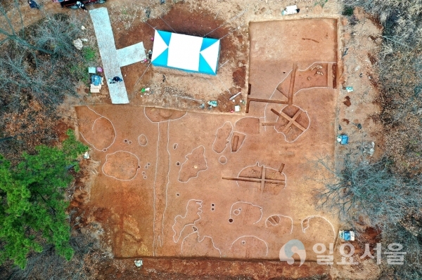 남문외고분군 긴급발굴조사(신음리 산4번지 항공사진) @ 함안군 제공