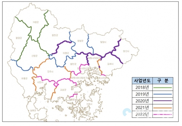 시군 간 이중경계 정비사업 추진 현황도 @ 경상남도 제공