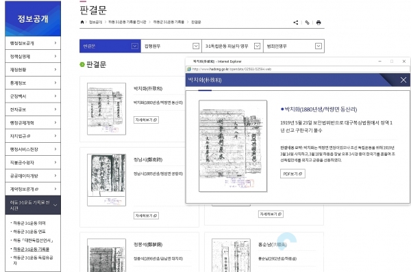 하동군청 홈페이지-정보공개 @ 하동군 제공