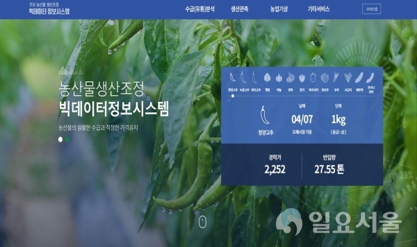 주요농산물생산조정빅데이터정보시스템(홈페이지화면) @ 경상남도 제공