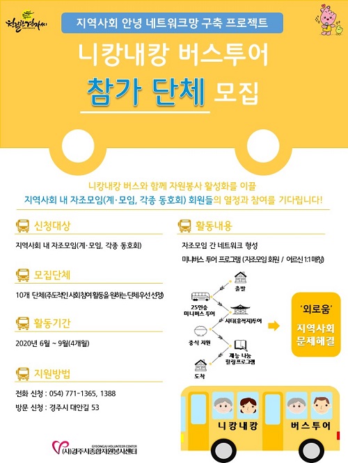 경주시 지역사회 안녕 네트워크망 구축 프로젝트 ‘니캉내캉’ 프로그램 참가 단체 모집.