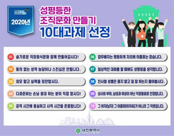 동의 없는 성적 농담이나 스킨십 안돼요~_성평등한 조직문화 만들기 10대과제 선정 포스터