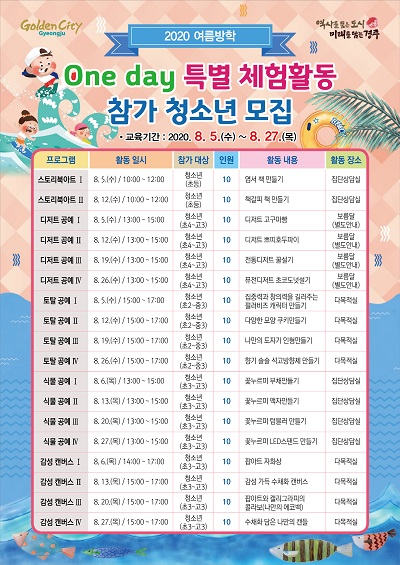 경주시 ‘2020 여름방학 One day 특별 체험활동’운영.