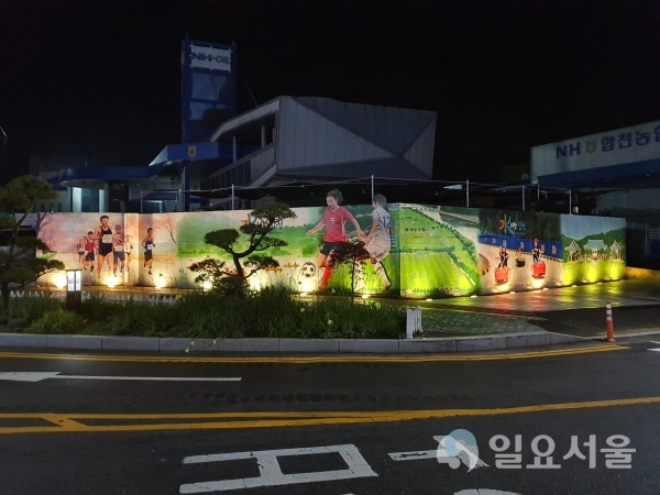 합천군 합천읍은 중앙교차로(이화예식장 앞) 낡은 벽면에 밝고 화사한 벽화를 새롭게 단장했다