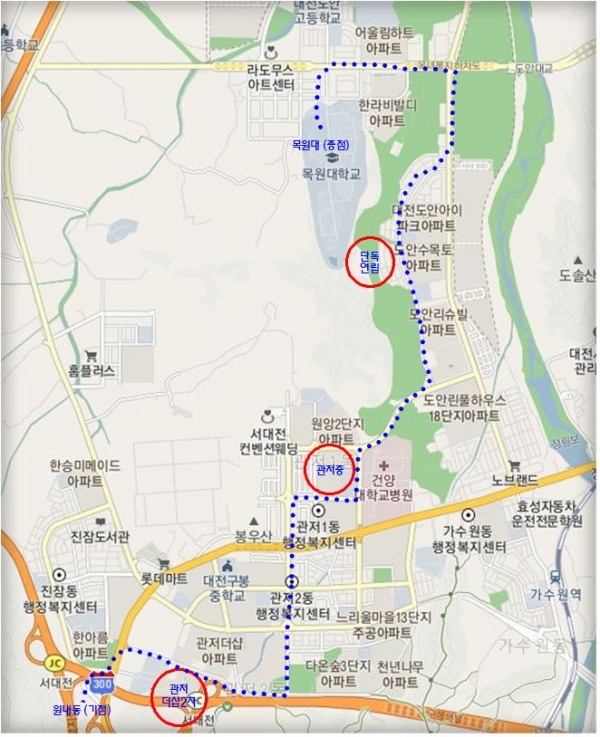 시내버스 213번 노선, 5일부터 신설운행_노선신설안내도