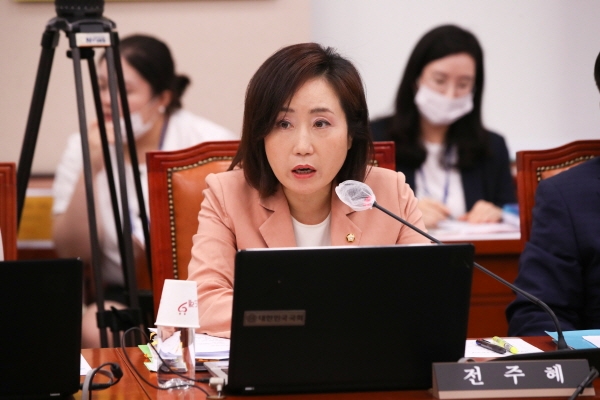 전주혜 미래통합당 의원이 3일 오전 서울 여의도 국회에서 열린 여가위 전체회의에서 발언하고 있다. 2020.08.03.[뉴시스]
