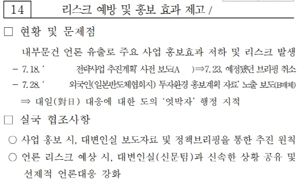 2019년 8월19일 경기도 간부회의 자료 일부 발췌.[일요서울]