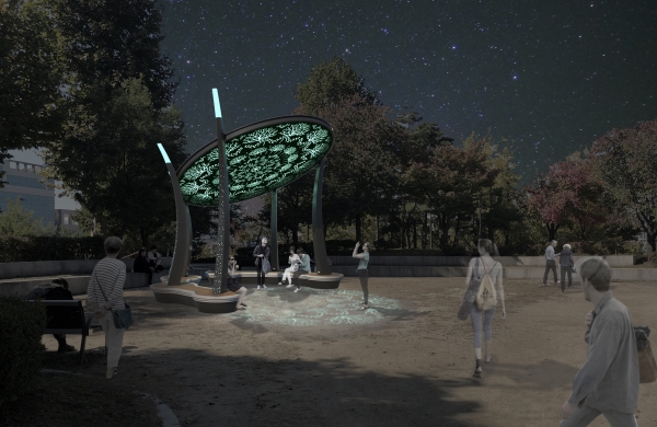 태양광 발전시설에 디자인을 가미한 '태양광 상록수 쉼터'를 사육신공원에 조성. (사진=동작구 제공)