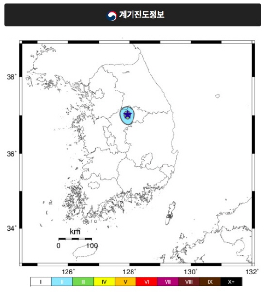 충북 충주시 북쪽 3㎞ 지역에서 지난 13일 오후 9시9분20초에 규모 2의 지진이 일어났다. [사진=기상청]