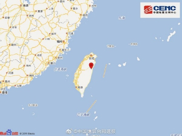 대만 동부 화롄(花蓮)에서 지난 18일 오후 1시 1분(한국시간 오후 2시1분)경 규모 6.1 강진이 발생했다. 중국지진대망중심(CENC)가 보고한 지진발생지점. [사진=중국지진대망중심(CENC)]