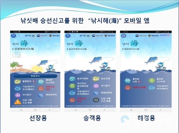 낚싯배 승선 신고를 위한 낚시해(海) 앱     © 통영해양경찰서 제공