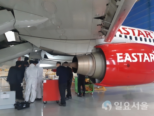 KAEMS 관계자들이 이스타항공을 점검하고 있다 @ 한국항공서비스(주) 제공