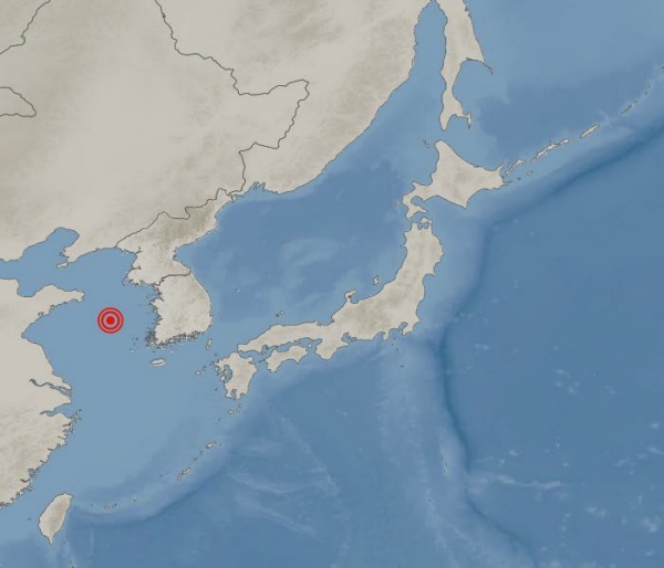 기상청에 따르면 19일 오전 3시21분28초경 중국 칭다오 동쪽 332㎞ 해역에서 4.6 규모 지진이 일어났다. [사진=기상청 제공]