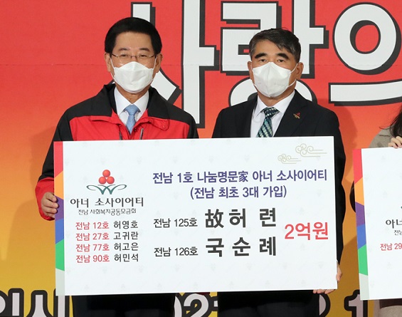 김영록 전라남도지사(왼쪽), 허영호 미림산업 대표(오른쪽)