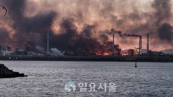 포스코 포항제철소 내 발전소 및 공장 등이 대규모 화재에 휩싸였다. [독자제공]