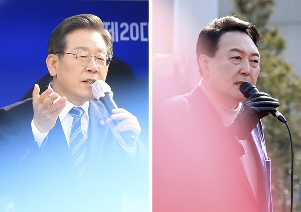 2022년 대선 당시 연설중인 이재명 후보와 윤석열 후보. 뉴시스