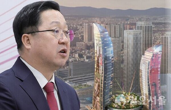 이장우 대전시장이  대전의 2048년 미래상은 ‘새로운 패러다임을 제시하는 초일류도시’임을 설명하고 있다.[사잰 = 육삼무 기자]