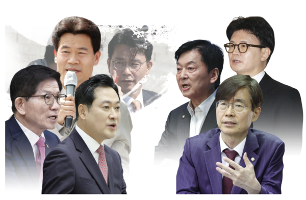 8.22 국민의힘 차기 당대표 경선이 ‘탄핵 찬성파(찬탄)’와 ‘탄핵 반대파(반탄)’ 간의 전면전 양상으로 흐르면서, 각 진영 내 후보들은 ‘어떻게, 언제 단일화할 것인가’를 놓고 복잡한 전략 셈법을 가다듬고 있다.[뉴시스]