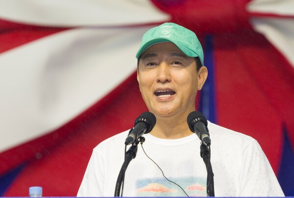 오세훈 서울시장이 9월 17일 서울 여의도 한강시민공원 한강버스 정류장에서 열린 한강버스 취항식에서 기념사를 하고 있다.[뉴시스]