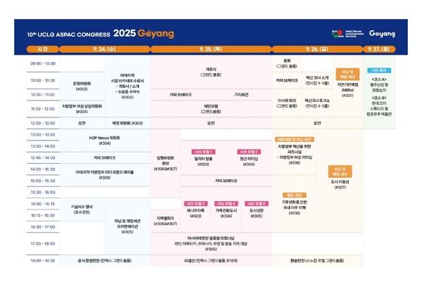 ‘제10차 UCLG ASPAC 고양 총회’ 프로그램 일정표
