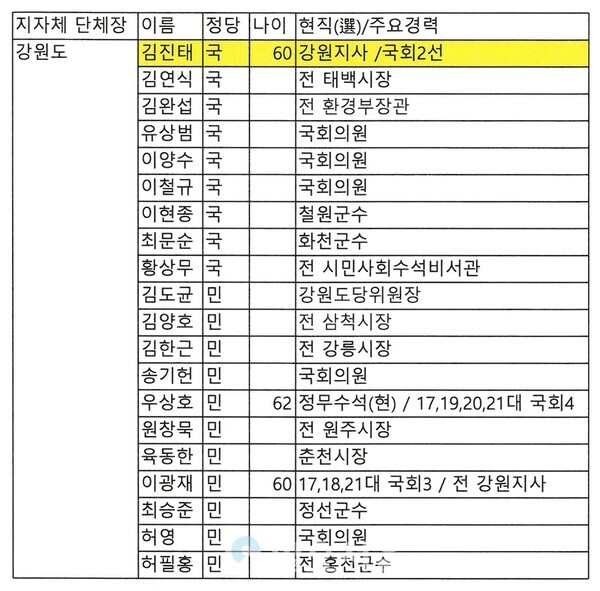 강원  제9회 전국동시지방선거 출마예상자