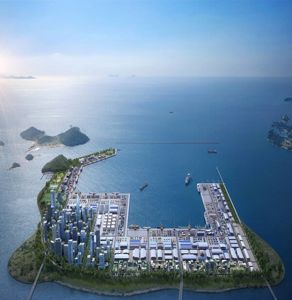 군산시가 올해 말 완료를 목표로 진행중인 새만금 기본계획 재수립 과정에 따른 주요 현안과 전략사업 반영을 위해 총력을 다하고 있다.(군산새만금신항 조감도)